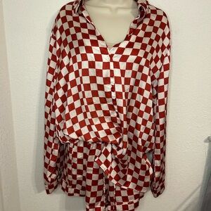Mumu Silk Red and White Checkered Pajama Set